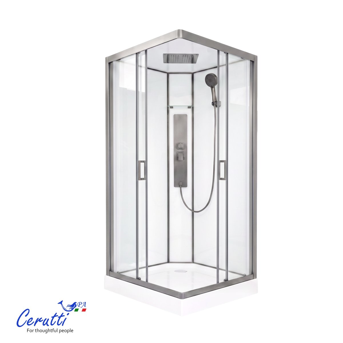 Душевая кабина Cerutti SPA Ceruttispa АМИ (AMI) Quadro GG (90х90х215), тропический душ, угловая, с крышей