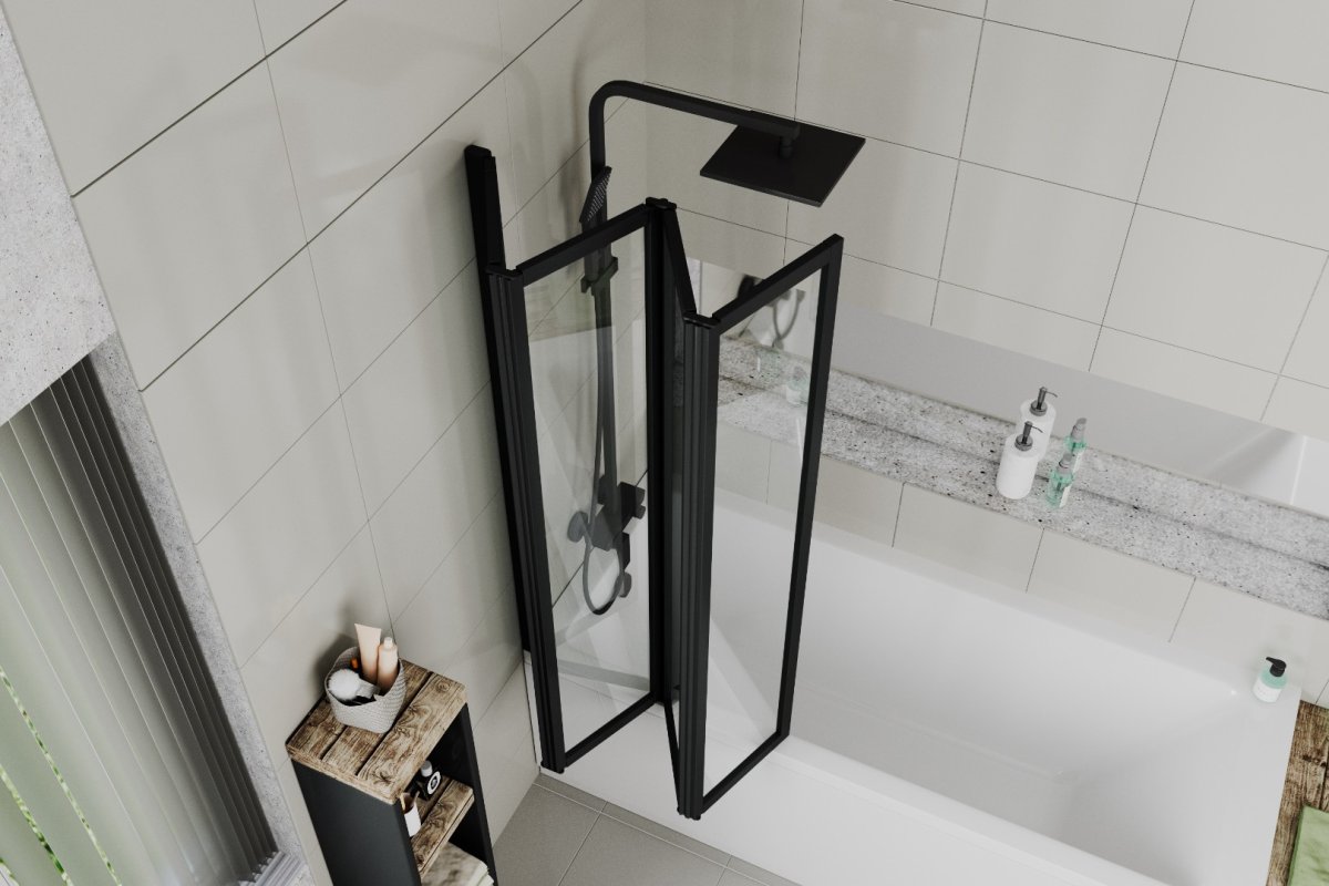 Шторка для ванны CeruttiSPA Bouna-B, четырехсекционная, черный профиль, 130х140 см