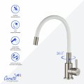 Смеситель для кухни Ceruttispa АТЭНА BN-W (ATENA BN-W) из нержавеющей стали, цвет матовый никель, излив гибкий белый