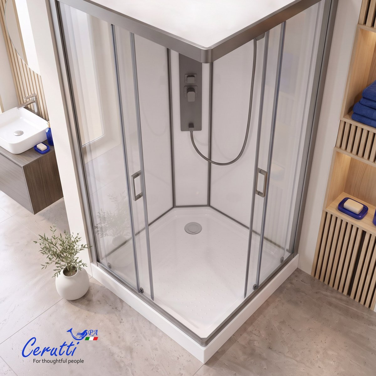 Душевая кабина Cerutti SPA Ceruttispa АМИ (AMI) Quadro GG (90х90х215), тропический душ, угловая, с крышей