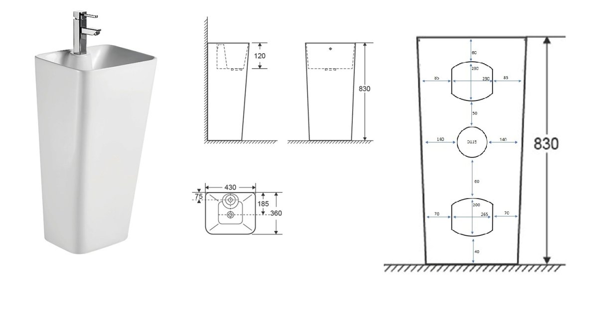 Раковина напольная Ceruttispa Dorris белая, литая с пьедесталом 43х36х83 см
