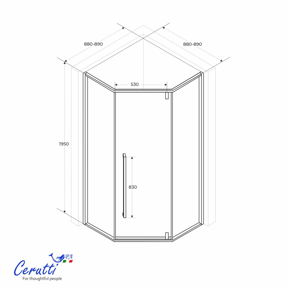 Душевое ограждение Cerutti SPA C3AWF R, 90x90 см, без поддона, матовое стекло 5 мм