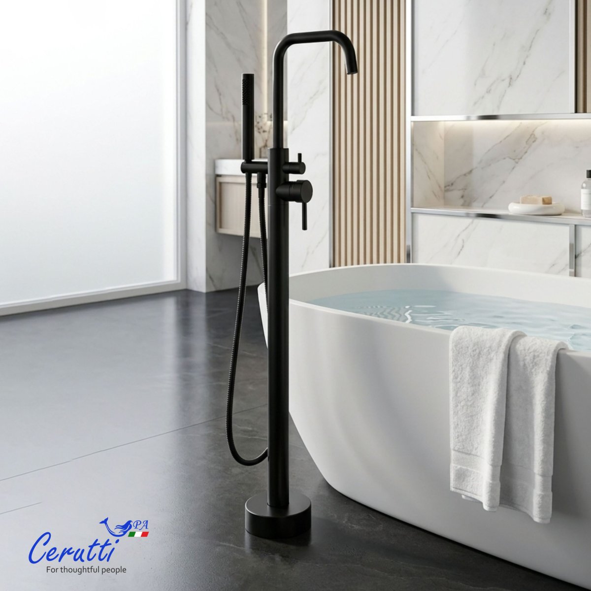 Ceruttispa АФРА (AFRA) B Напольный смеситель для отдельностоящей ванны, цвет черный матовый