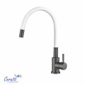 Смеситель для кухни Ceruttispa АТЭНА GG-W (ATENA GG-W) из нержавеющей стали, цвет графит, излив гибкий белый