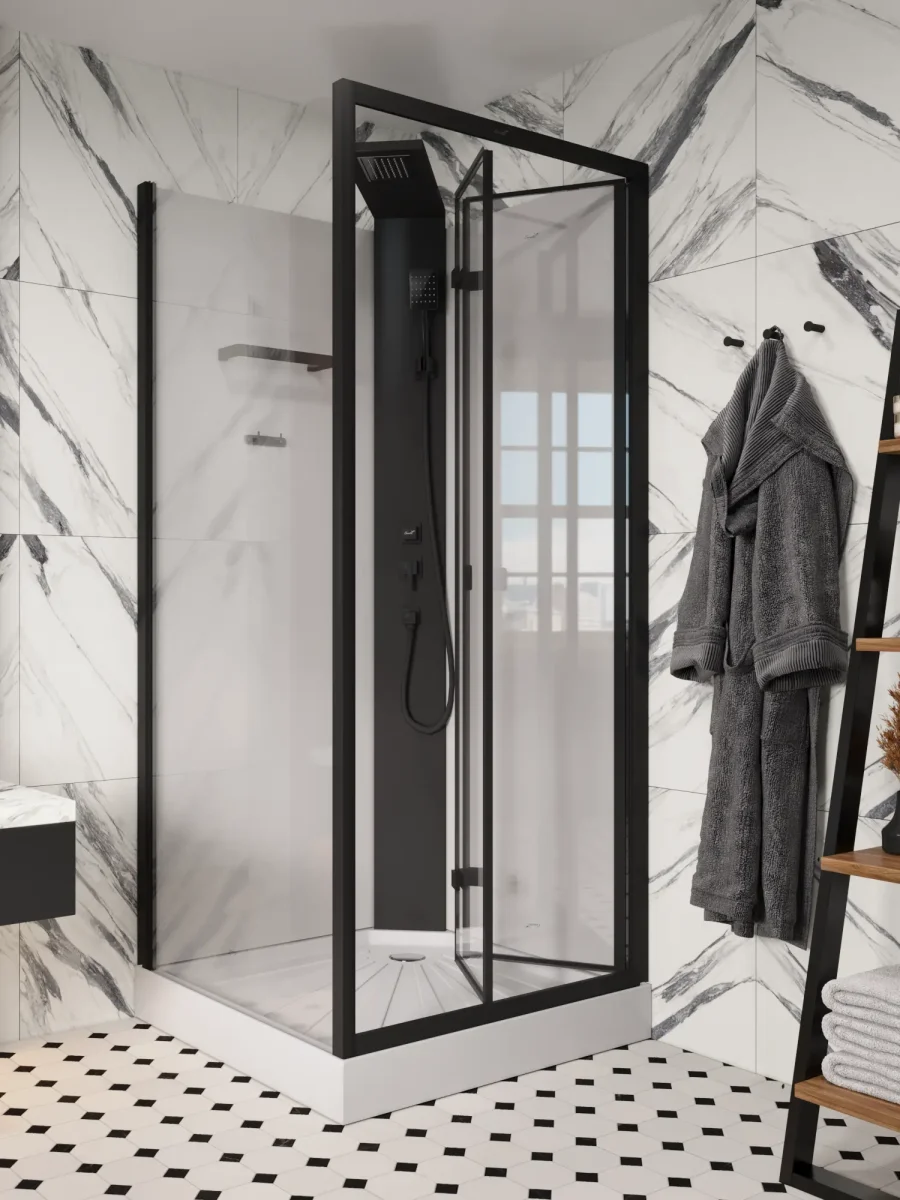 Душевая кабина Ceruttispa Bella 90B тропический душ, угловая, черный профиль