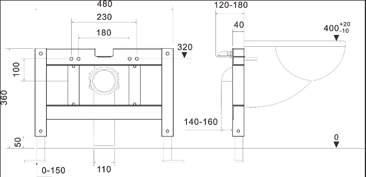 Рама крепления подвесного ИМПУЛЬСНОГО унитаза Ceruttispa B001 безободковый