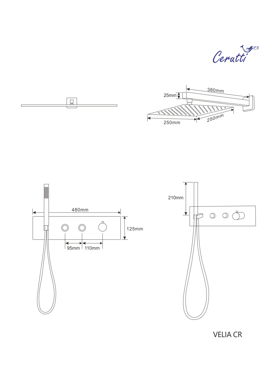 Встраиваемая душевая система Ceruttispa VELIA CR без гидромассажа, цвет хром