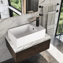 Раковина накладная Ceruttispa CR7098D прямоугольная, белая, с отверстием под смеситель, 48х24х14 см