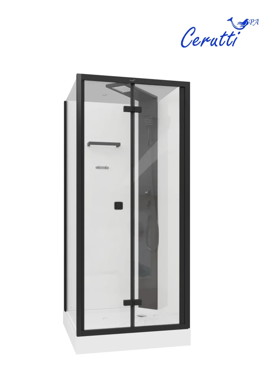 Душевая кабина Ceruttispa Bella 90B тропический душ, угловая, черный профиль