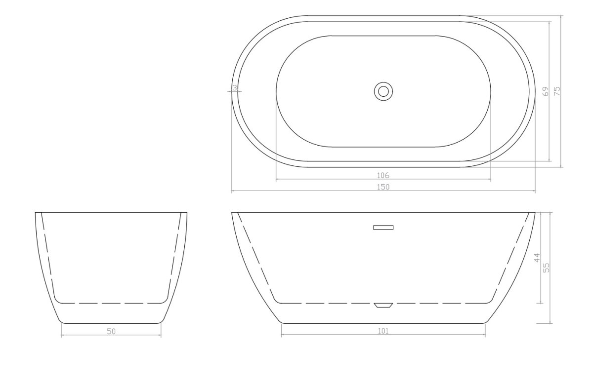 Отдельностоящая акриловая ванна Cerutti Spa dISEO 150 без гидромассажа
