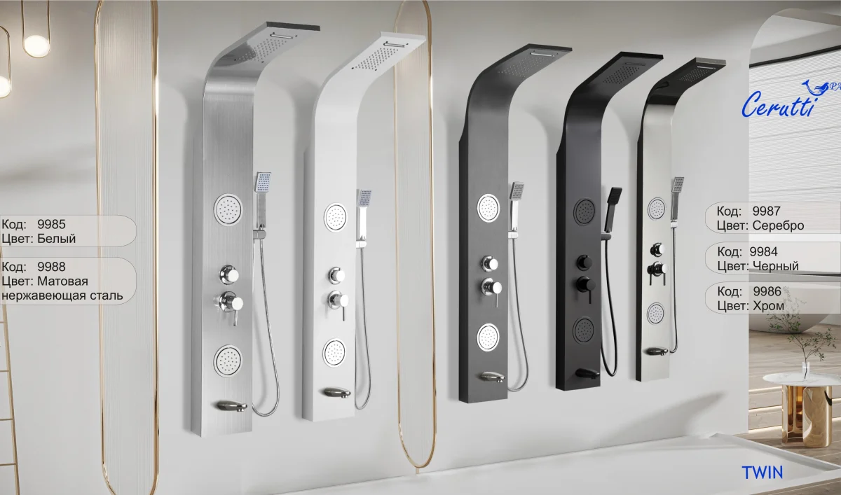 Душевая панель Ceruttispa TWIN W CT9985 с гидромассажем, цвет белый, 150х22 см