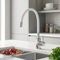 Смеситель для кухни Ceruttispa АТЭНА H-W (ATENA H-W) из нержавеющей стали, цвет хром, излив гибкий белый