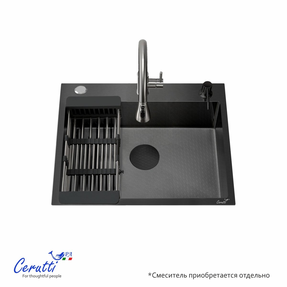 Мойка кухонная Ceruttispa ГЛОРИЯ (GLORIA) 5045B nano black (графит) из нержавеющей стали (500х450х220)