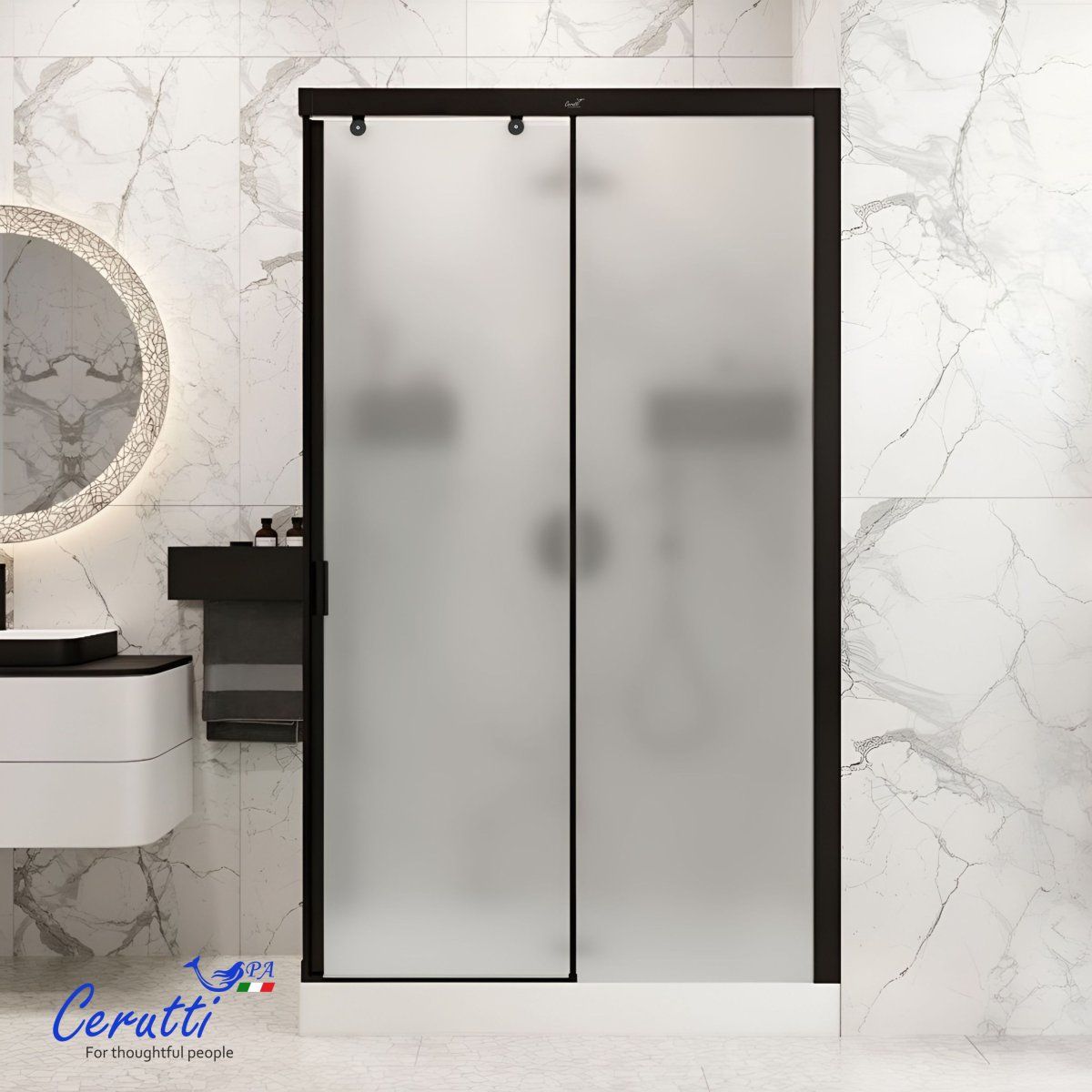 Душевое ограждение Cerutti SPA МАРБЕЛЛА (MARBELLA) 120BF R, 80х120 см, в правый угол, матовое стекло, черный профиль, без поддона