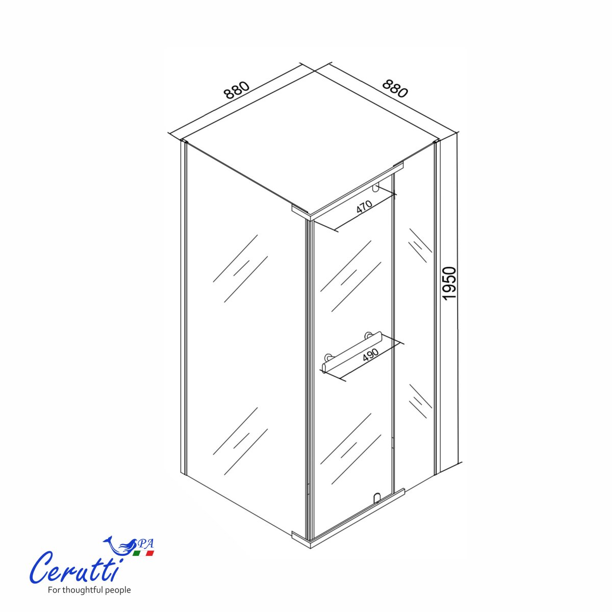 Душевое ограждение Cerutti SPA Ceruttispa МИМИ (MIMI) ZQ91BF (90x90x195), без поддона, матовое стекло 6 мм
