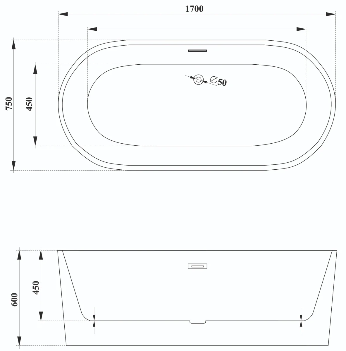 Отдельностоящая акриловая ванна Cerutti SPA SKYE170 без гидромассажа