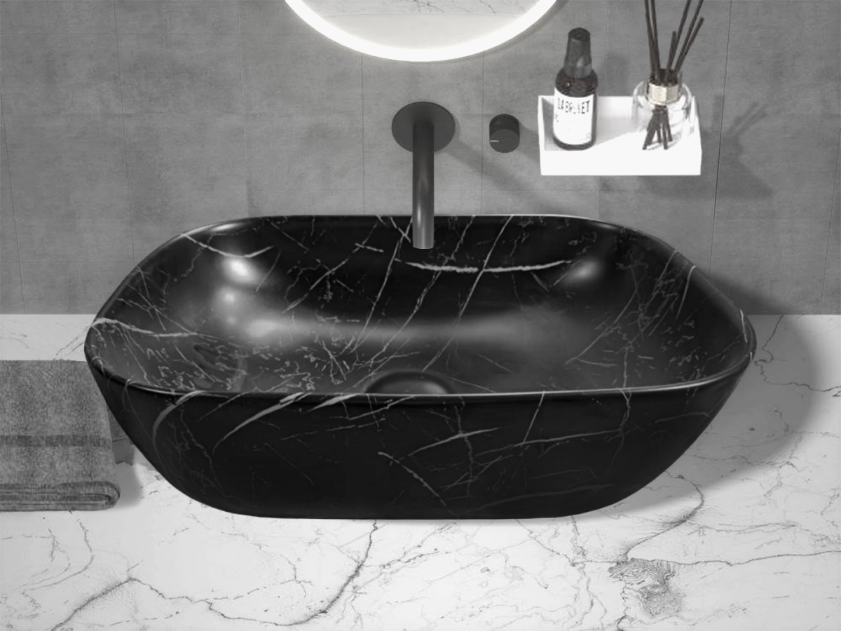 Раковина накладная Ceruttispa CR8215MMB мрамор матовый черный, 45,5х32х13,5 см