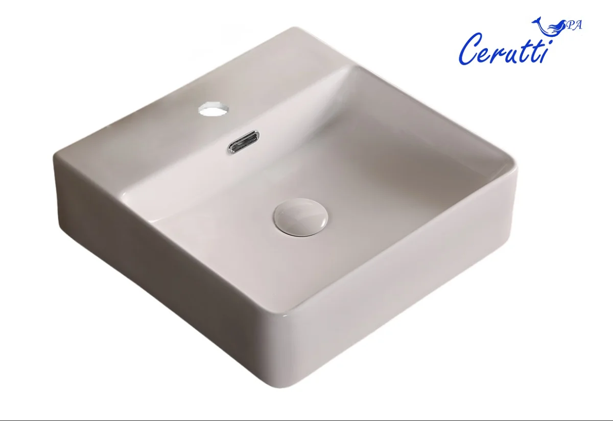 Раковина накладная Ceruttispa CR7602B квадратная с отверстием для смесителя, 42х42, 12,5 см
