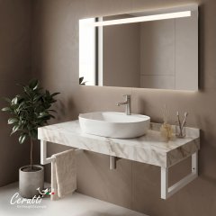 Столешница Ceruttispa ЧИКА (CHIKA) 80CG цвет мрамор калакатта золотой с белыми полотенцедержателями