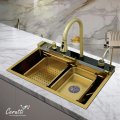 Многофункциональная кухонная мойка CeruttiSpa ГЛОРИЯ (GLORIA) Nano GOLD (золото) из нержавеющей стали, золотого цвета (750х460х230)