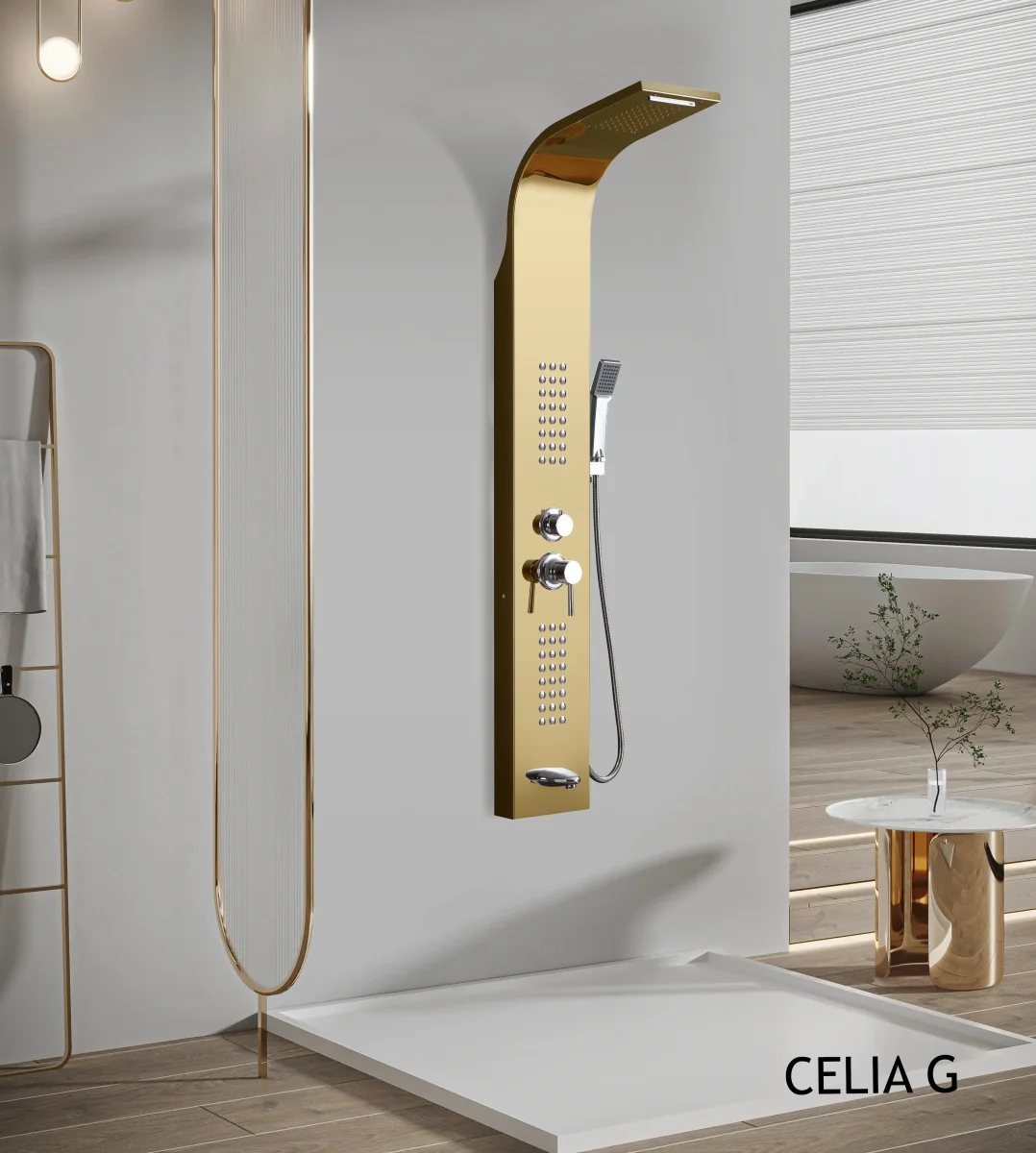 Душевая панель CeruttiSpa CELIA G с гидромассажем, цвет золото, 150х22 см