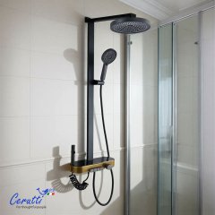 Душевая стойка Ceruttispa NEVIO с кнопочным смесителем, верхний, ручной, гигиенический душ, цвет графит, 11361