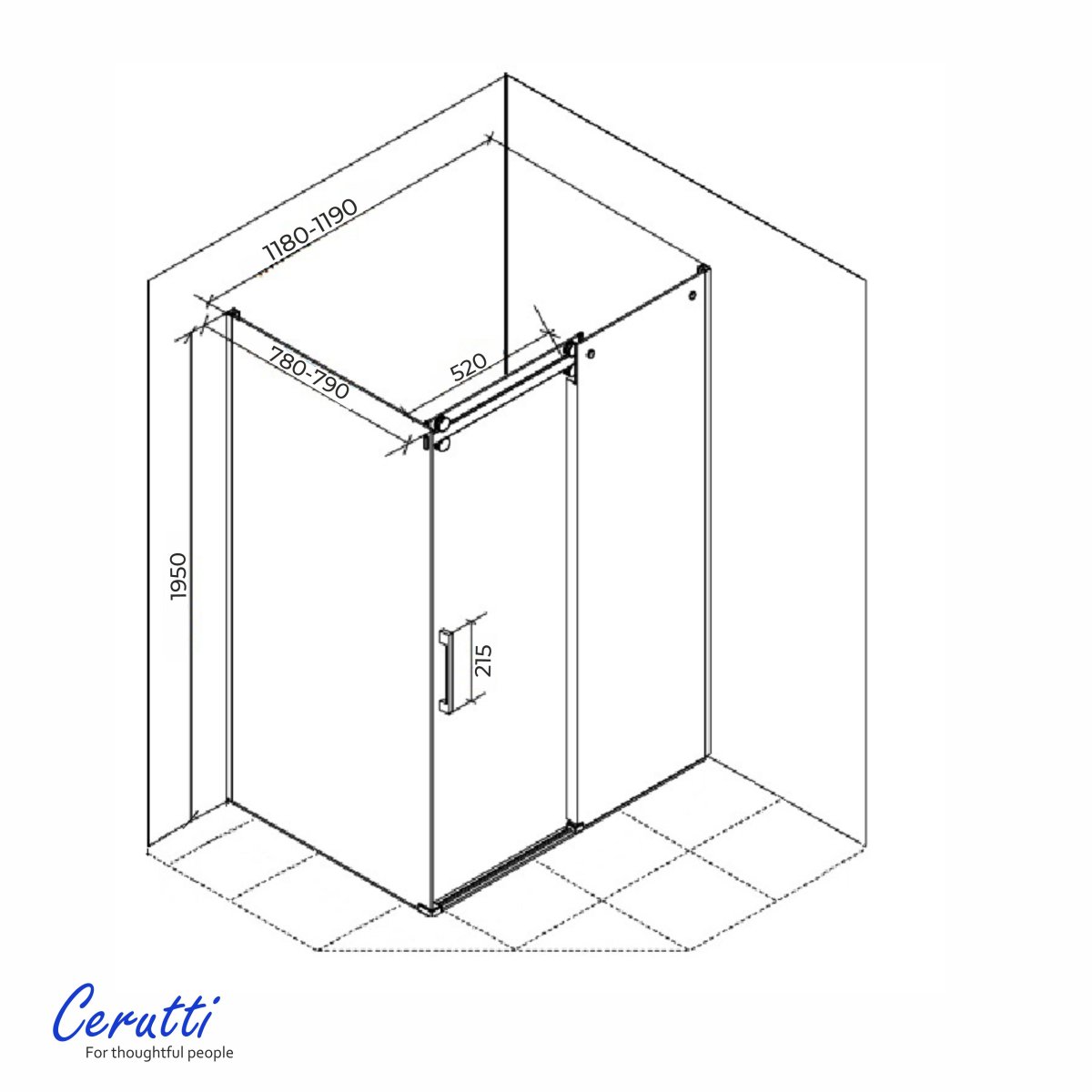 Душевое ограждение CeruttiSPA ЧЕЗАС (CEZA’S) 120BF R (120x90x195), матовое стекло, черный профиль, без поддона
