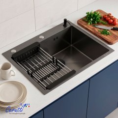 Мойка кухонная Ceruttispa ГЛОРИЯ (GLORIA) 6045B nano black (графит) из нержавеющей стали (600х450х220)