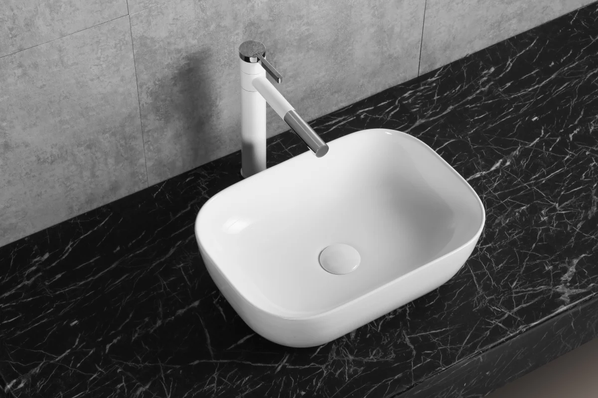 Раковина накладная Ceruttispa CR0078B прямоугольная, белая, 46х33х13.5 см