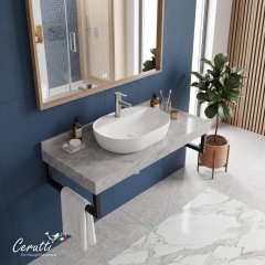 Столешница Ceruttispa Ceruttispa МИМИ (MiMi) 90GM цвет серый мрамор с черными полотенцедержателями