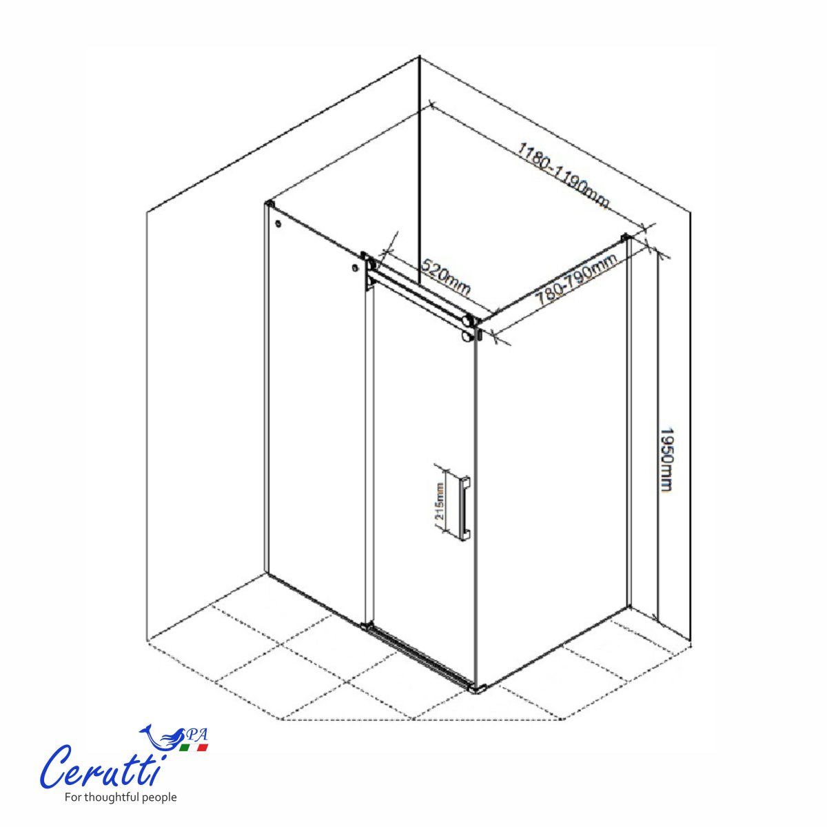 Душевое ограждение CeruttiSPA ЧЕЗАС (CEZA’S) 120BF L (120x90x195), матовое стекло, черный профиль, без поддона