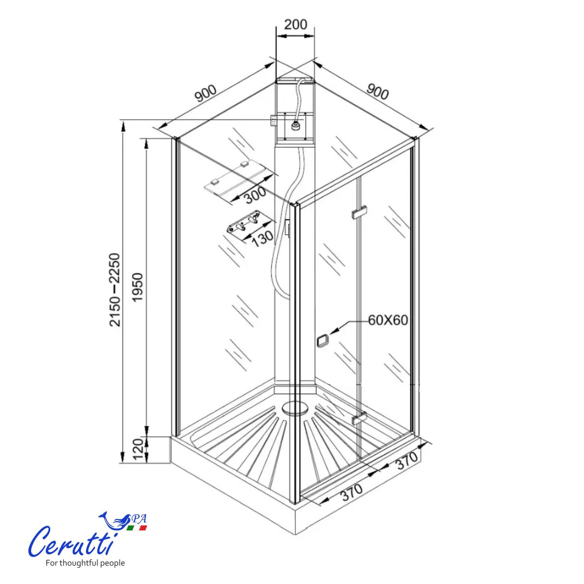 Душевая кабина Ceruttispa БЕЛЛА (BELLA) 90F (90x90x215-225) тропический душ, угловая, без крыши