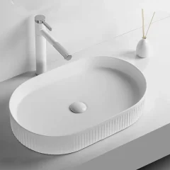 Раковина накладная Ceruttispa CR8009 овальная ребристая, белая, 58х36х10 см