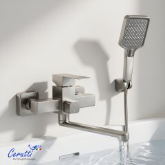 Смеситель для ванны с длинным изливом Ceruttispa КЛЕЛИЯ VXLGR (CLELIA VXLGR) из нержавеющей стали, цвет матовый серый