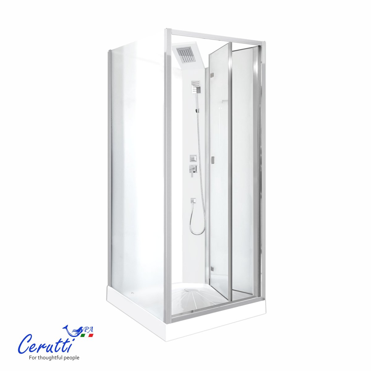 Душевая кабина Ceruttispa БЕЛЛА (BELLA) 90F (90x90x215-225) тропический душ, угловая, без крыши