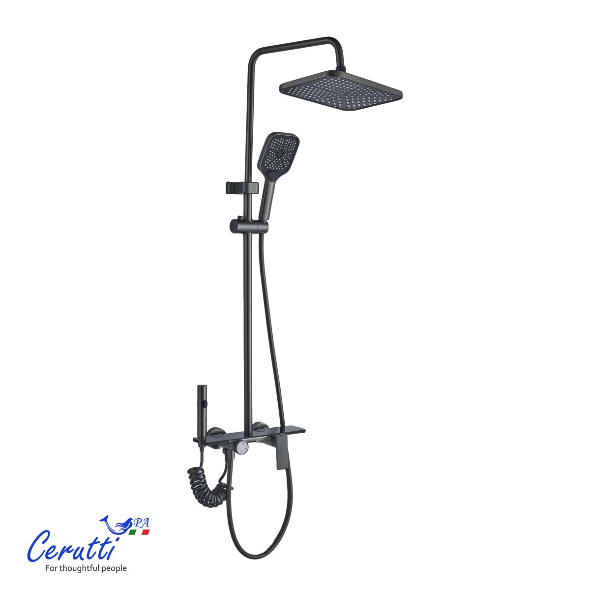 Душевая стойка Ceruttispa НАННИ (NANNI) верхний, ручной, гигиенический душ, цвет графит, 11357