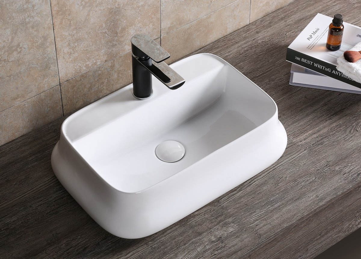 Раковина накладная Ceruttispa CR0061 прямоугольная, белая, с отверстием под смеситель, 53х37х13,5 см