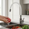 Смеситель для кухни Ceruttispa АТЭНА GG-W (ATENA GG-W) из нержавеющей стали, цвет графит, излив гибкий белый