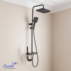 Душевая стойка Ceruttispa NIVES с кнопочным смесителем, верхний, ручной, гигиенический душ, цвет графит, 11411