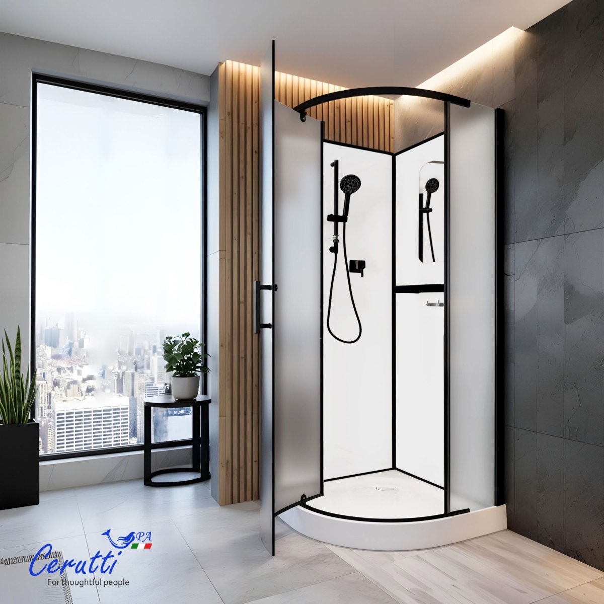 Душевая кабина Cerutti SPA КОРРА (KORRA) 90BF (90x90x205) угловая, без крыши, матовое стекло, черный профиль, 12018