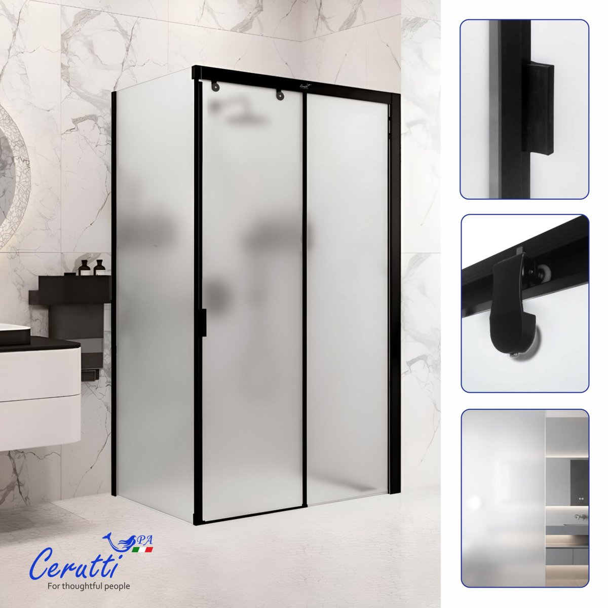 Душевое ограждение Cerutti SPA МАРБЕЛЛА (MARBELLA) 120BF R, 80х120 см, в правый угол, матовое стекло, черный профиль, без поддона