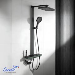 Душевая стойка Ceruttispa MAURO с кнопочным смесителем, верхний и ручной, гигиенический душ, цвет графит, 11362