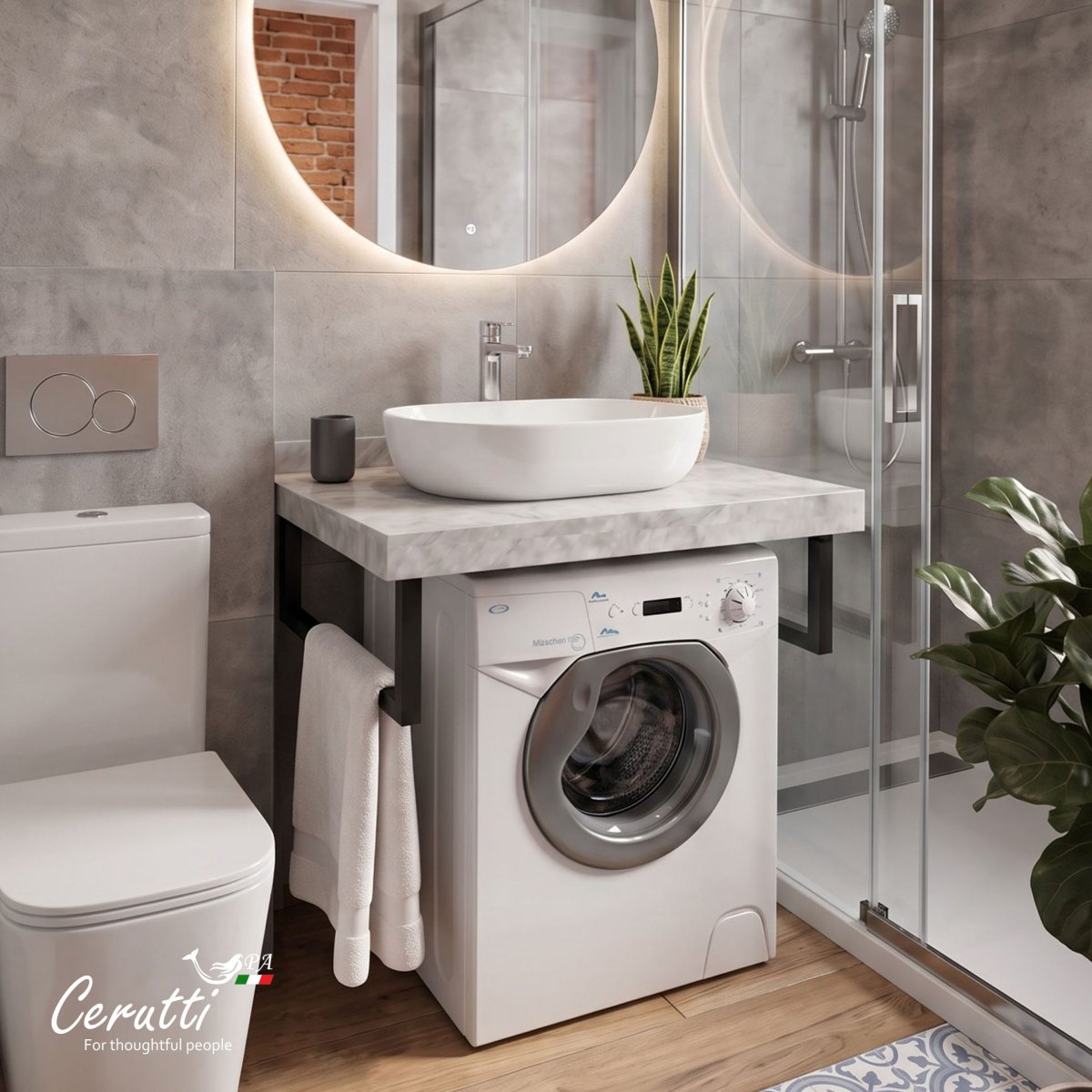 Столешница Ceruttispa Ceruttispa МИМИ (MiMi) 100GM цвет серый мрамор с черными полотенцедержателями