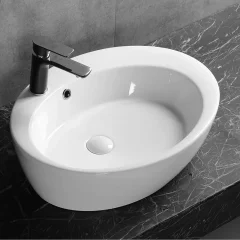 Раковина накладная Ceruttispa CR7026A, овальная, белая, с отверстием под смеситель, с переливом, 60х47х14 см