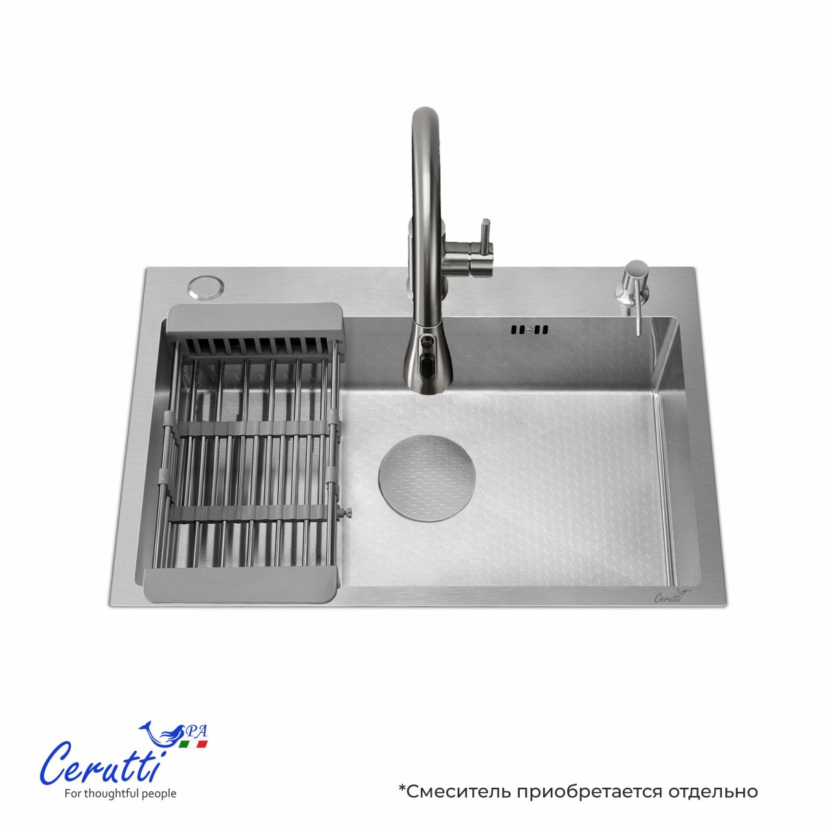 Мойка кухонная Ceruttispa ГЛОРИЯ (GLORIA) 6045 nano embos (матовый хром) из нержавеющей стали (600х450х220)