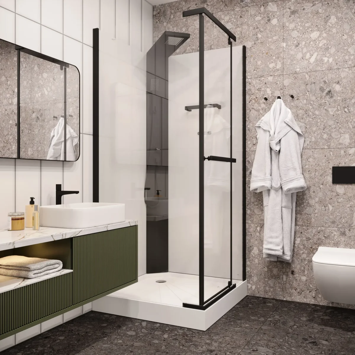 Душевая кабина CeruttiSPA Mimi 90b тропический душ, угловая, черный профиль