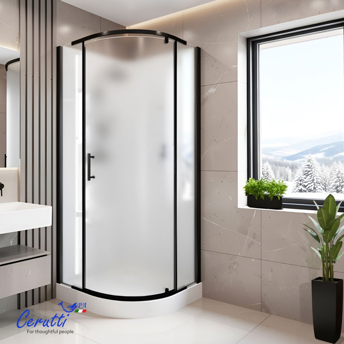 Душевая кабина Cerutti SPA КОРРА (KORRA) 90BF (90x90x205) угловая, без крыши, матовое стекло, черный профиль, 12018