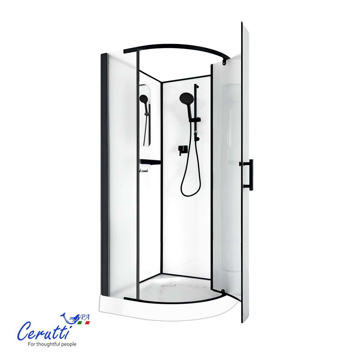 Душевая кабина Cerutti SPA КОРРА (KORRA) 90BF (90x90x205) угловая, без крыши, матовое стекло, черный профиль, 12018