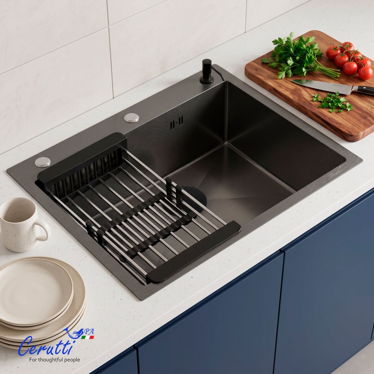 Мойка кухонная Ceruttispa ГЛОРИЯ (GLORIA) 6045B nano black (графит) из нержавеющей стали (600х450х220)