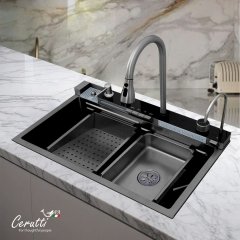 Многофункциональная кухонная мойка CeruttiSpa GLORIA II nano black (серая) из нержавеющей стали (750х460х230)